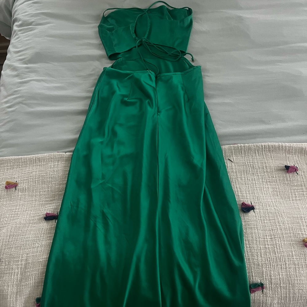 green satin midi dress